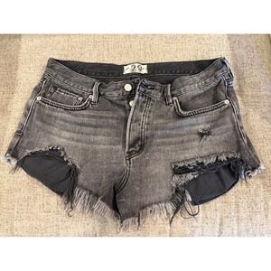 We The Free People Distressed Black Denim Shorts Frayed Cut Offs Size 29 OB66170